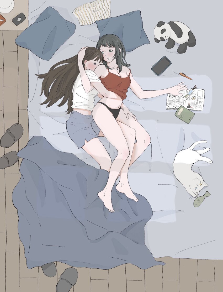 2girls, animalization, bang_dream!, bang_dream!_it's_mygo!!!!!, black_hair, black_panties, blue_eyes, blue_shorts