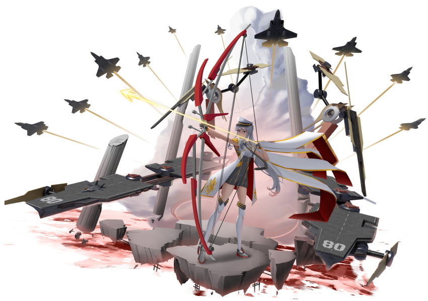 1girl, absurdres, alternate_costume, artknight045, azur_lane, black_gloves, black_skirt, bow_(weapon)