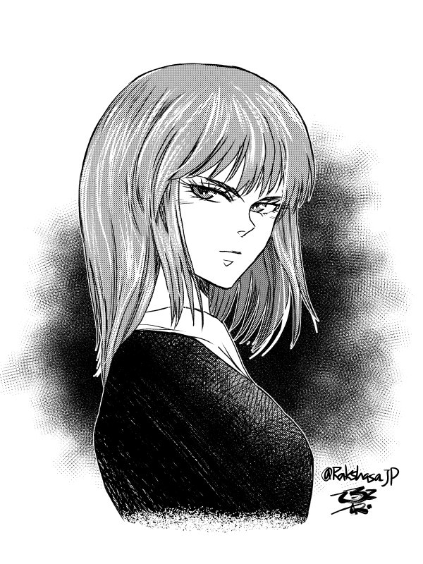 1girl, black_dress, dress, gundam, gundam_zz, haman_karn, looking_at_viewer, medium_hair