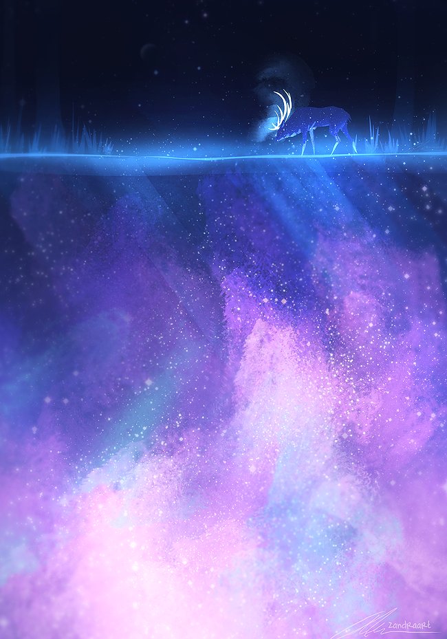 animal, antlers, glowing, glowing_antlers, grass, head_down, horns, moose