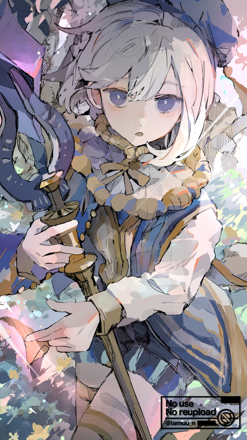 1girl, absurdres, afk_(series), afk_journey, aiamu_iamu, blue_cloak, blue_eyes, blue_hat