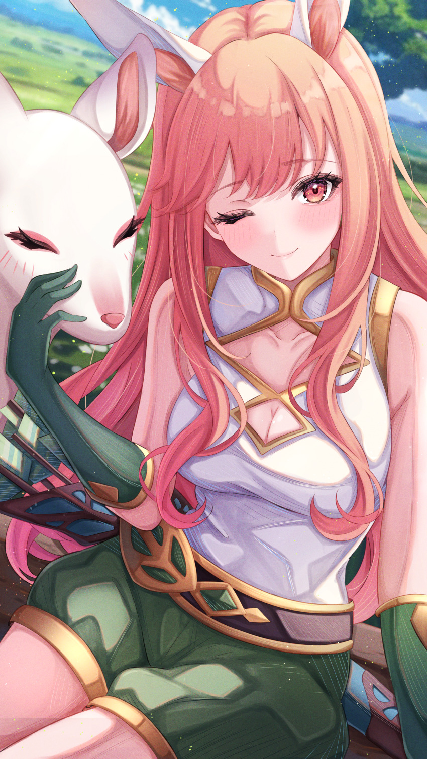 1girl, absurdres, afk_(series), afk_journey, animal_ears, aqua_eyes, arrow_(projectile), belt