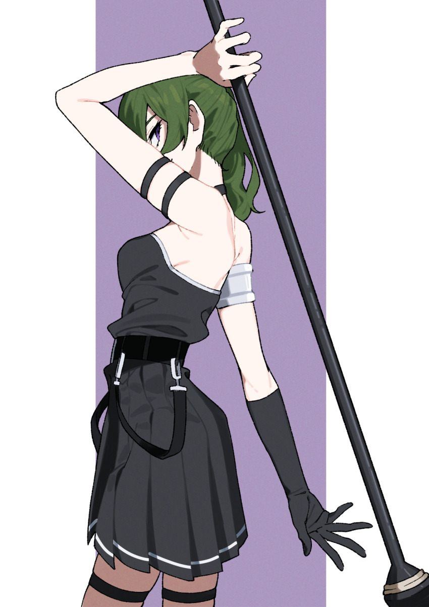 1girl, aoi_(altea0923), black_gloves, breasts, from_side, gloves, green_hair, highres