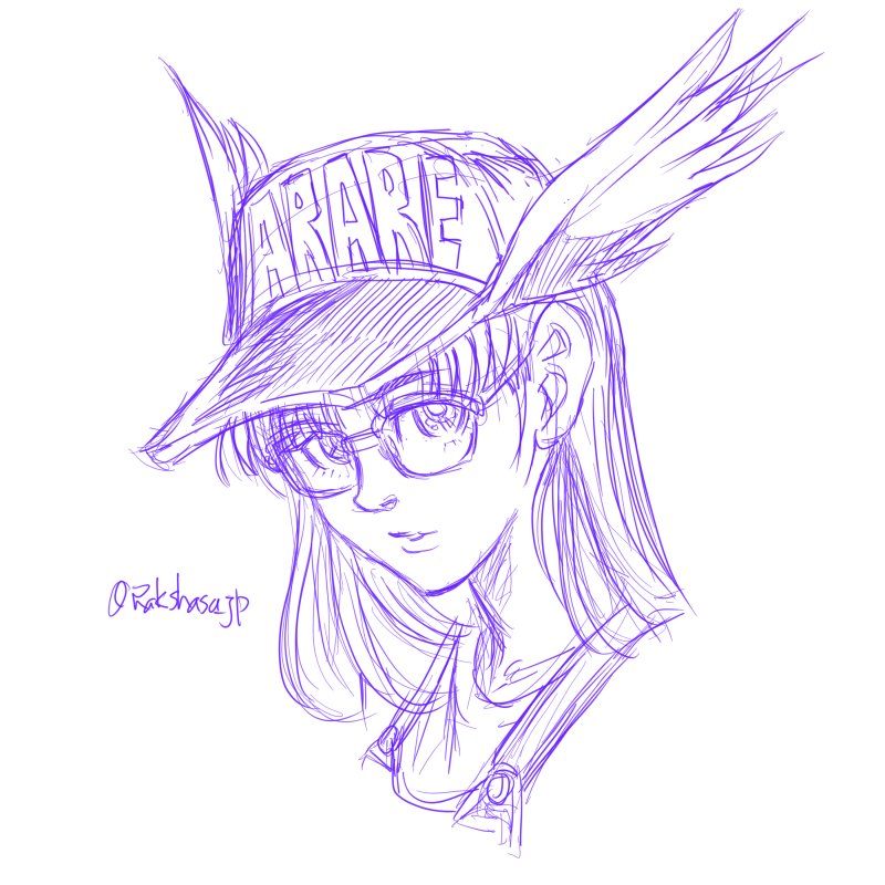 1girl, dr._slump, glasses, hat, looking_at_viewer, medium_hair, monochrome, norimaki_arale