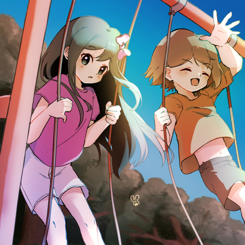 007f89_siyo, 1boy, 1girl, aged_down, aubrey_(faraway)_(omori), aubrey_(omori), black_eyes, black_hair