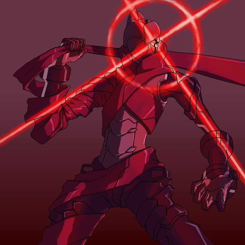 10s, 1boy, armor, bodysuit, glowing, glowing_eye, gradient_background, highres