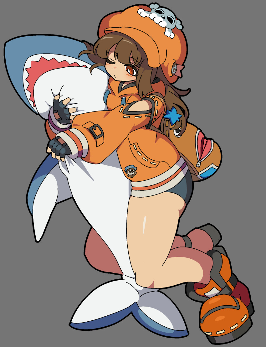 1girl, absurdres, bag, bike_shorts, black_gloves, black_shorts, blush, brown_eyes