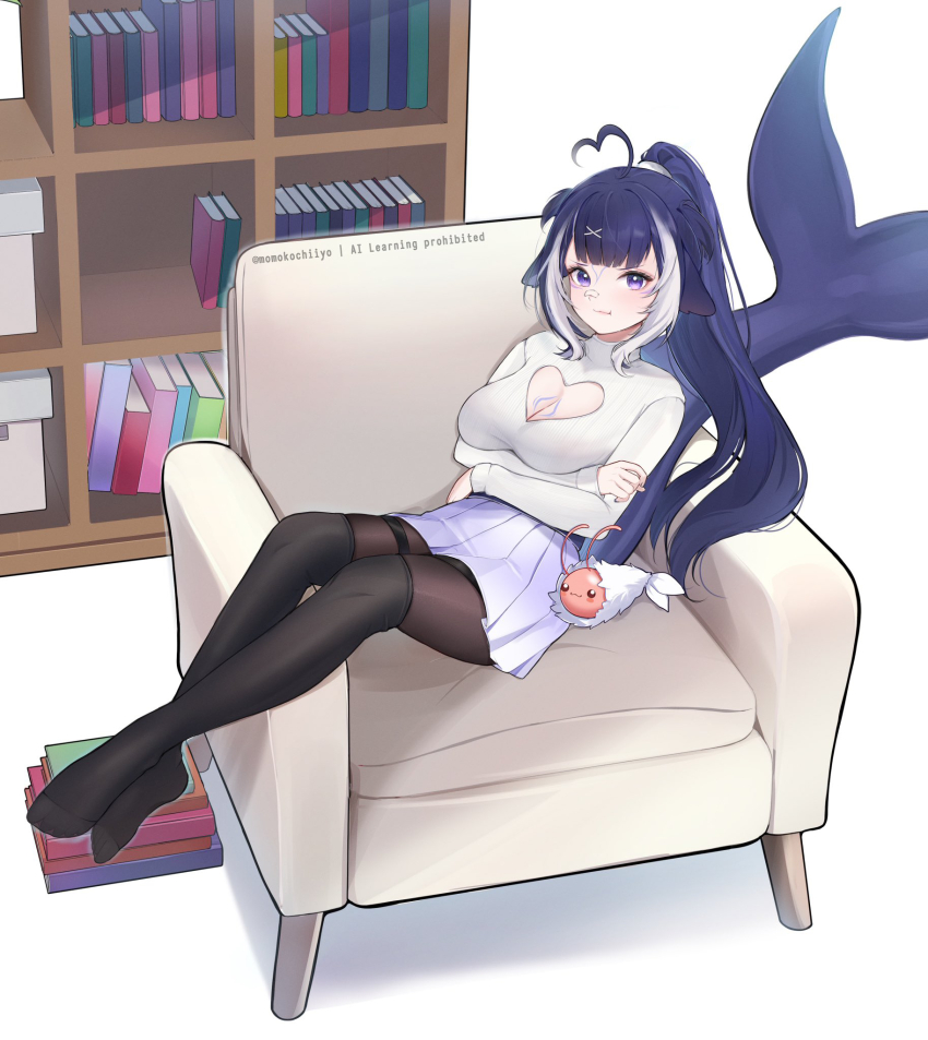 1girl, :t, ahoge, arms_under_breasts, bandaid, bandaid_on_face, bandaid_on_nose, black_hair