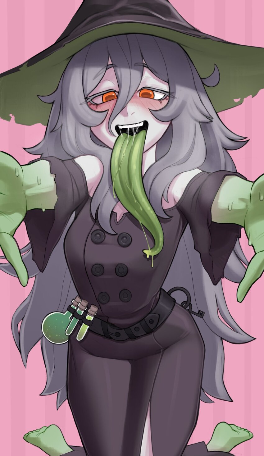 1girl, artist_request, hat, highres, long_tongue, remy_(seihai), tagme, tongue