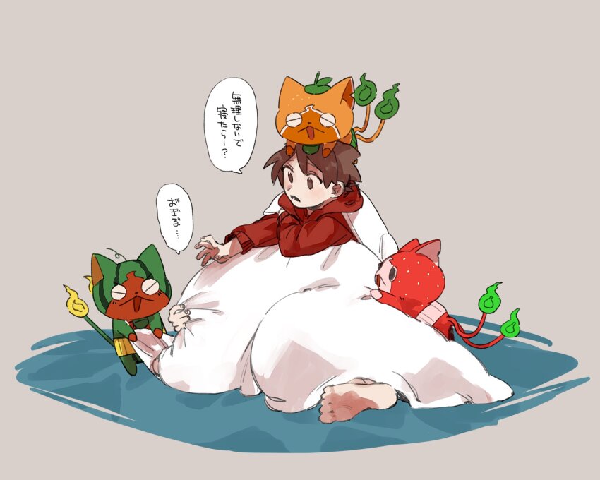 1boy, 5kiro_karoli, amano_keita, animal_ears, barefoot, brown_eyes, brown_hair, cat_ears