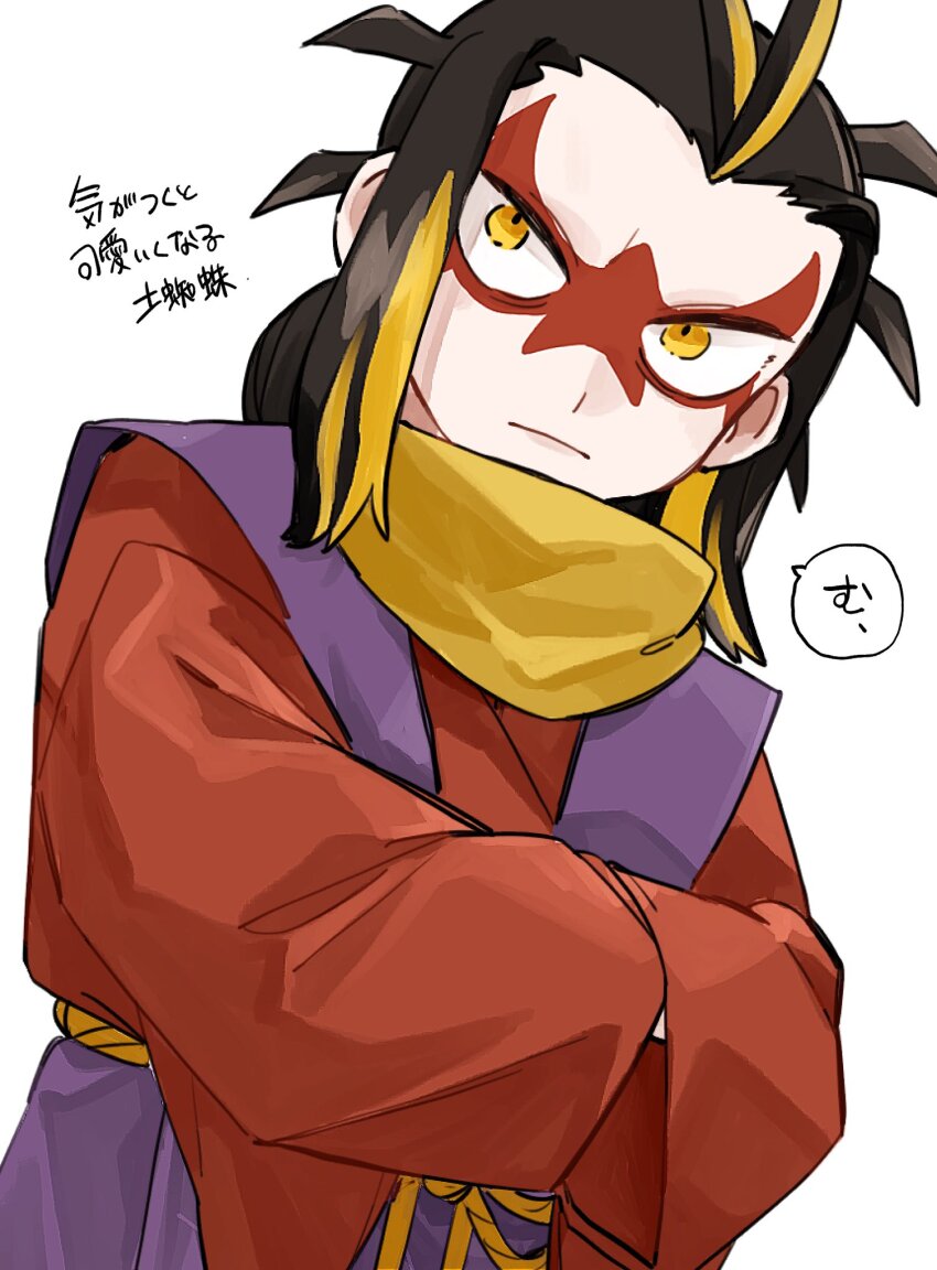 1boy, 5kiro_karoli, brown_eyes, brown_hair, highres, japanese_clothes, looking_to_the_side, simple_background