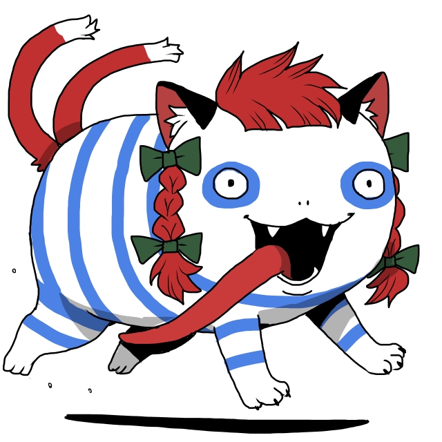 blunt_bangs, bow, braid, cat, commentary_request, dragon_quest, dragon_quest_x, fangs