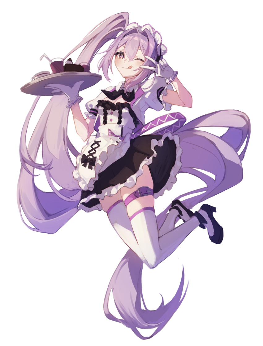 1girl, :q, absurdly_long_hair, absurdres, ai-chan_(arcaea), alternate_costume, apron, arcaea