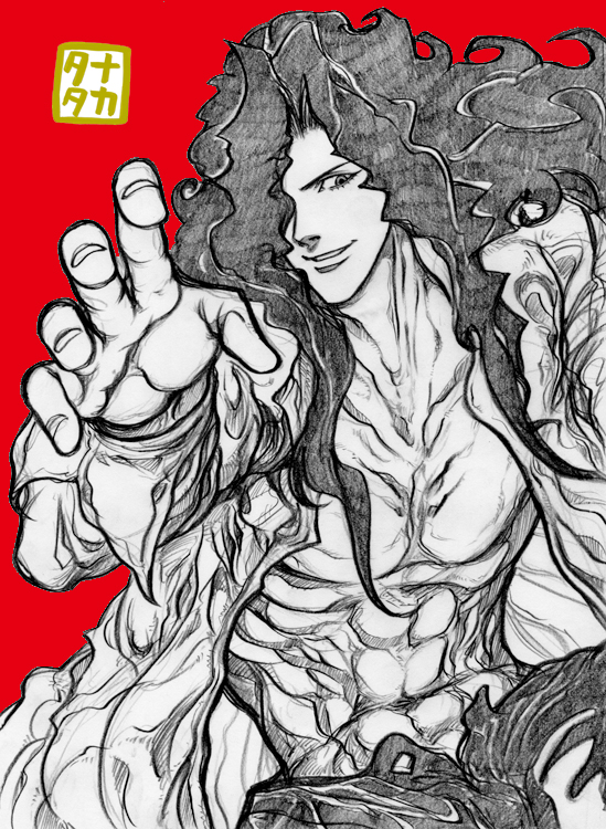 1boy, abs, black_hair, collared_shirt, evil_grin, evil_smile, floating_clothes, floating_hair