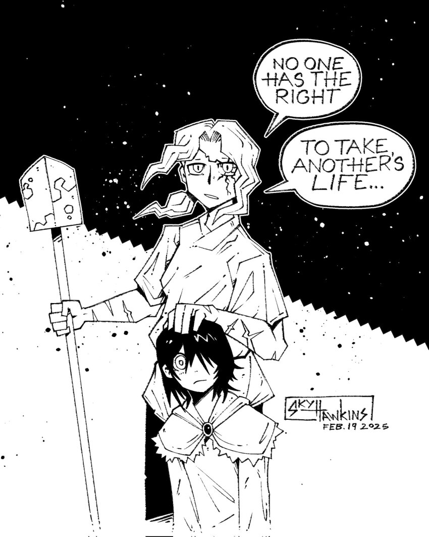 1boy, 1girl, brooch, centuria, centuria_(manga), child, commentary, dated