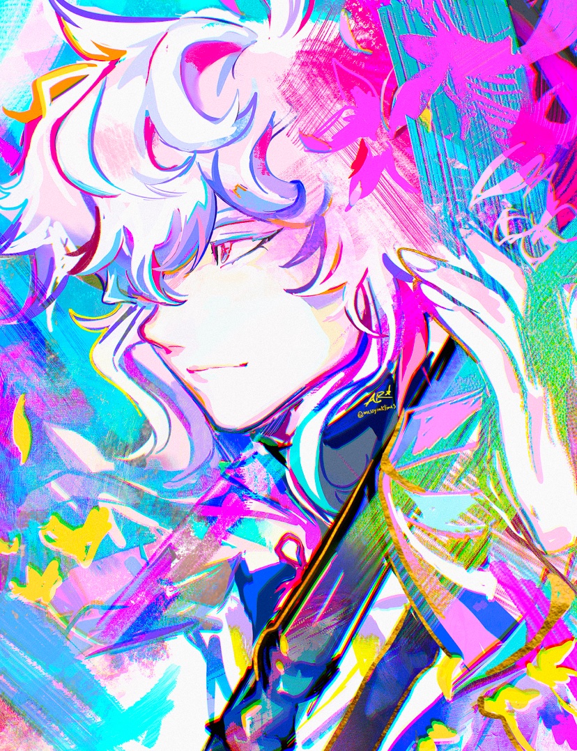 1boy, chromatic_aberration, closed_mouth, colorful, commentary, english_commentary, eyelashes, fate/grand_order