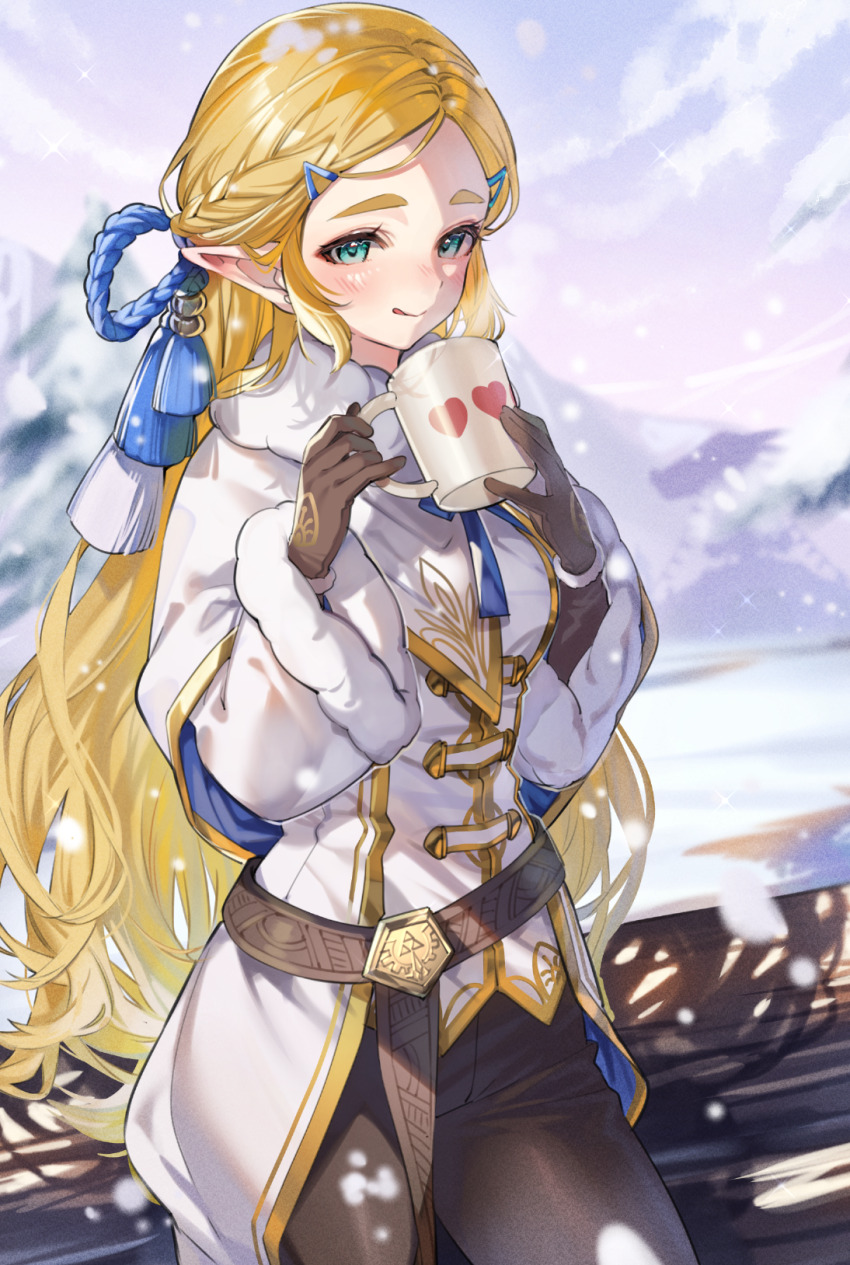 :q, blonde_hair, blush, female_focus, gloves, hair_ornament, hairclip, highres