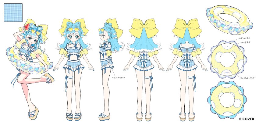 1girl, absurdres, amaharu_wasure, bikini, blue_bikini, blue_bow, blue_eyes, blue_hair