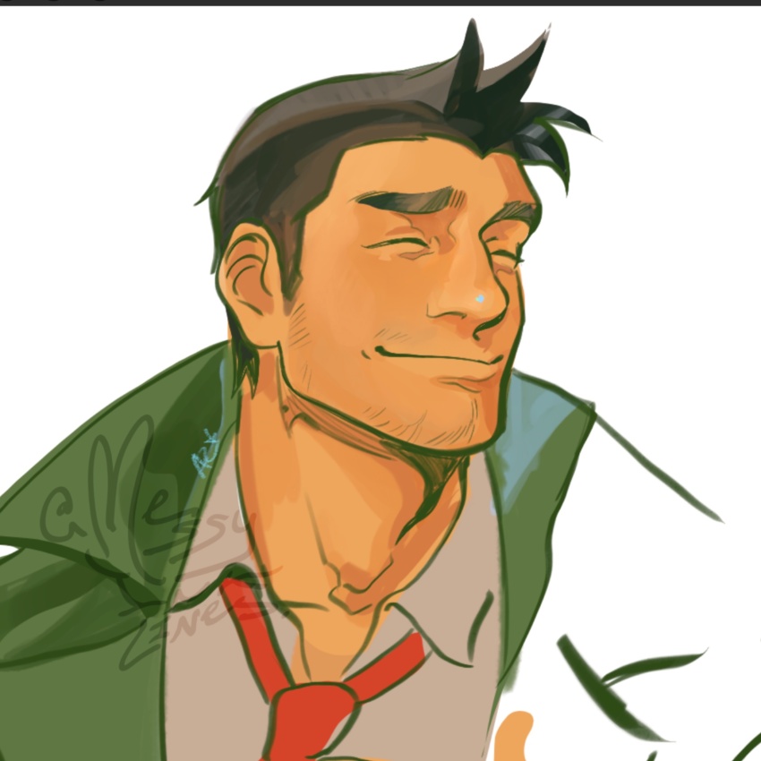 1boy, ace_attorney, black_hair, closed_eyes, closed_mouth, coat, collared_coat, dick_gumshoe