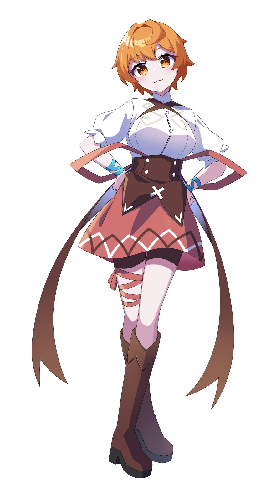 1girl, absurdres, becky_(dragalia_lost), boots, breasts, brown_boots, brown_shorts, corset