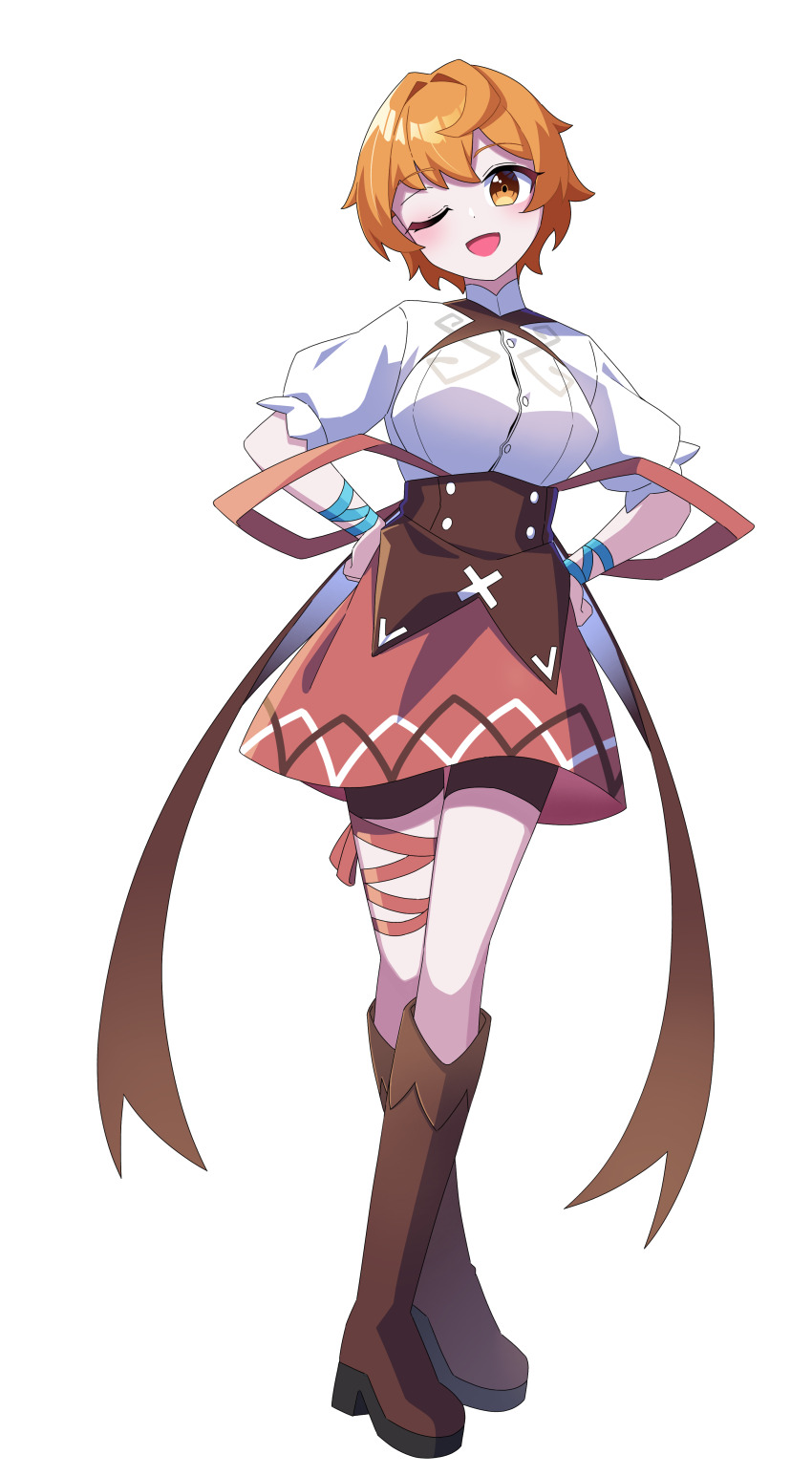 1girl, absurdres, becky_(dragalia_lost), blush, boots, breasts, brown_boots, brown_shorts