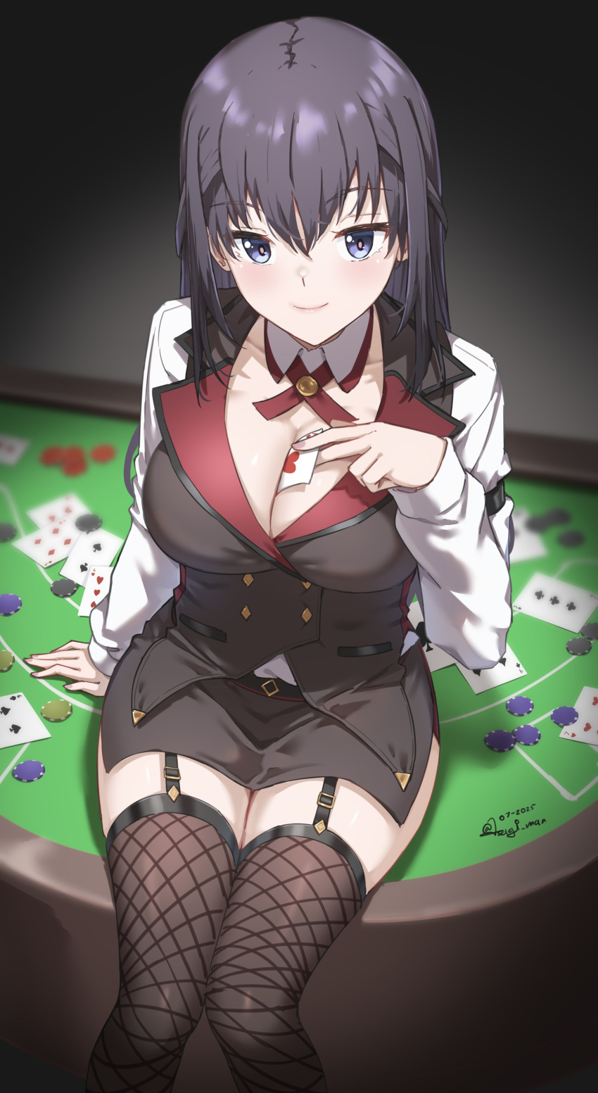 1girl, absurdres, agatsuma_kei, alice_gear_aegis, between_breasts, black_skirt, black_vest, blue_eyes