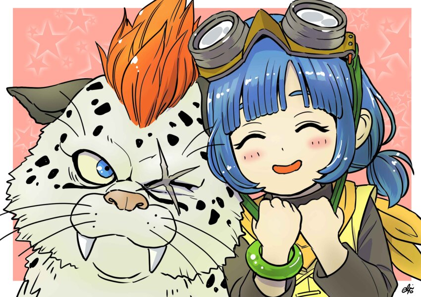 1girl, 1other, absurdres, aged_down, blue_eyes, blue_hair, blunt_bangs, border