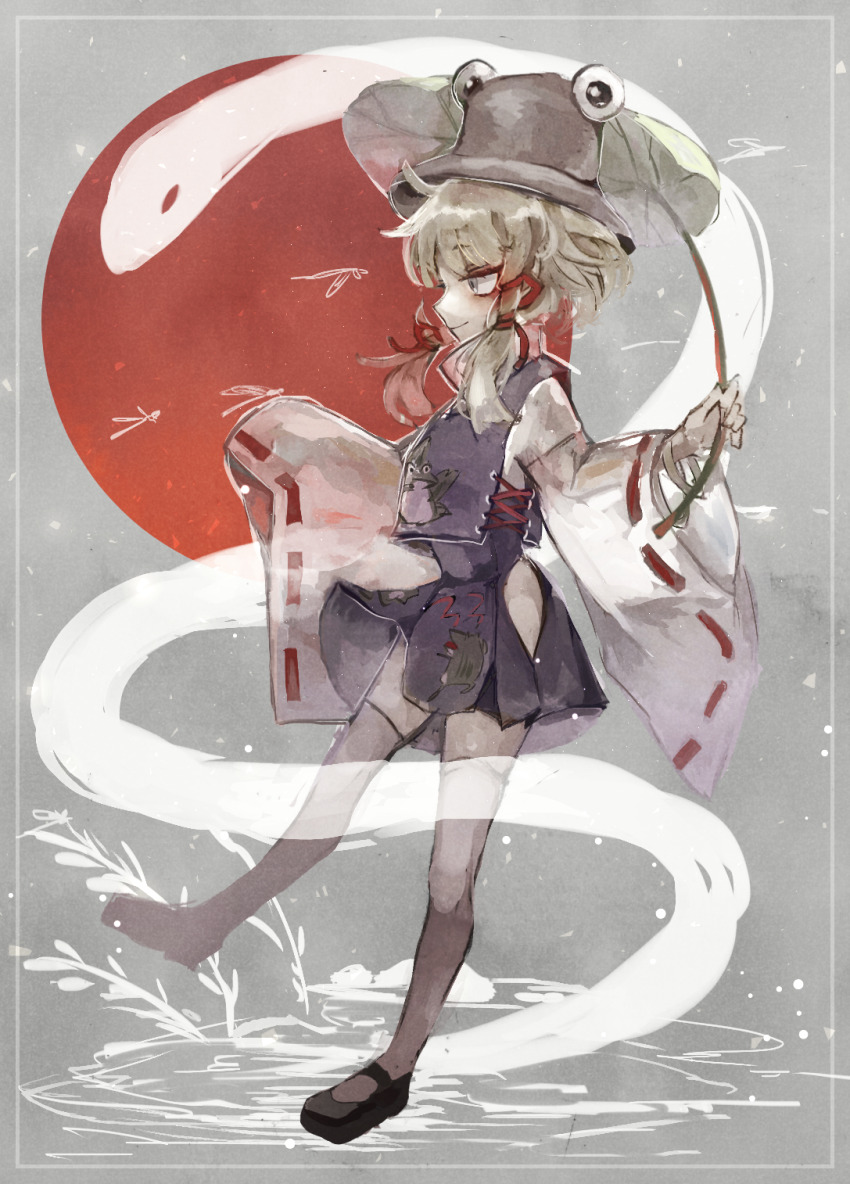 1girl, animal_print, black_shoes, black_thighhighs, blonde_hair, bracelet, brown_hat, bug