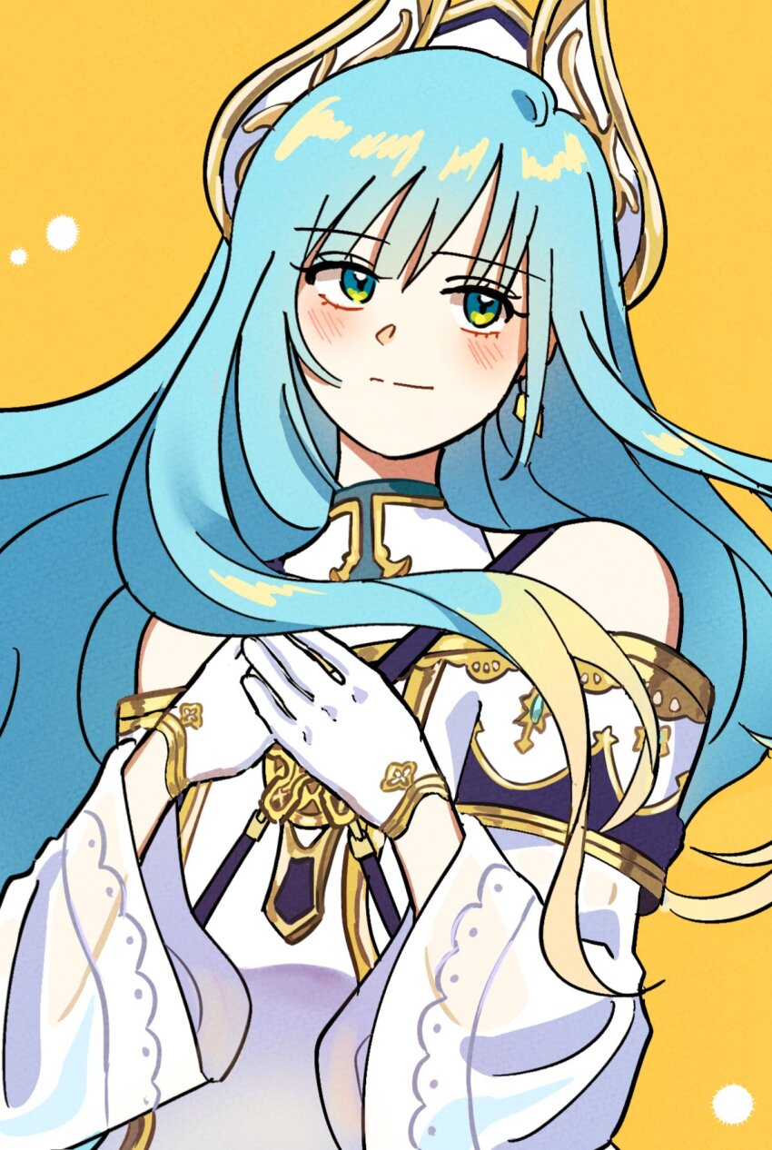 1girl, bare_shoulders, blue_hair, etain_(mabinogi), gloves, green_hair, highres, long_hair