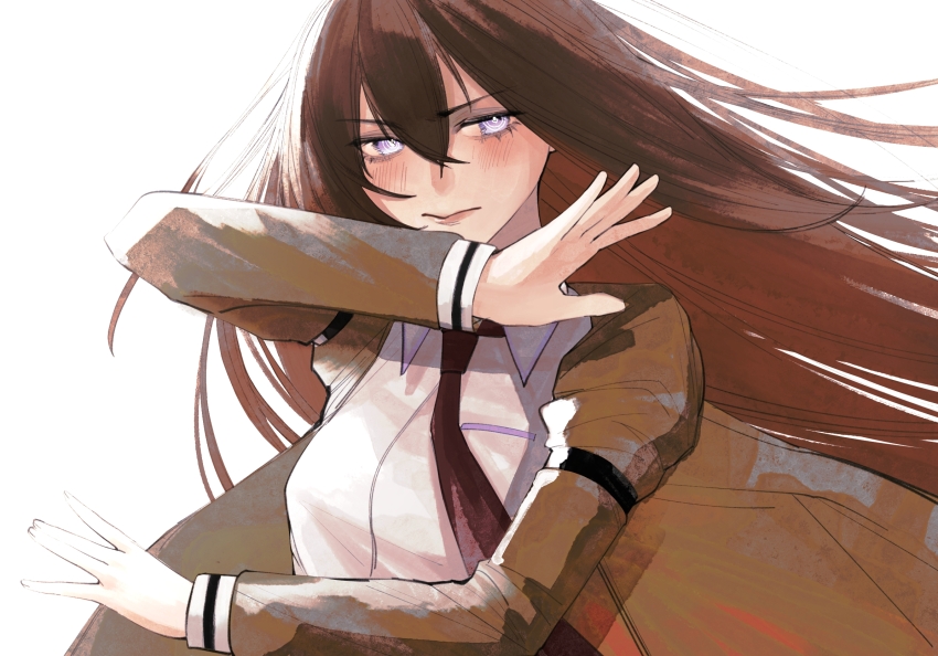 1girl, arm_belt, arms_across_body, belt, black_belt, blue_eyes, blush, breast_pocket