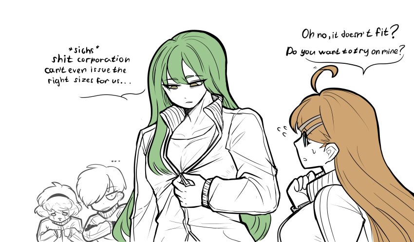 ..., 2boys, 2girls, absurdres, ahoge, blue_eyes, brown_hair, el_elluci