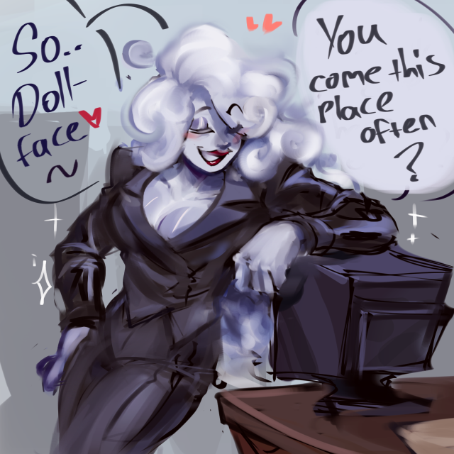 1girl, black_suit, business_suit, cloud_hair, colored_skin, crying_anabell, english_text, flirting, formal_clothes, red_lips, speech_bubble, suit, the_amazing_world_of_gumball, white_hair, white_skin, yuki_yoshida