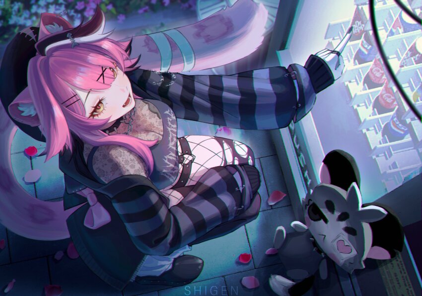 1girl, alternate_costume, animal_ear_fluff, animal_ears, black_jacket, black_nails, black_shoes, black_tank_top