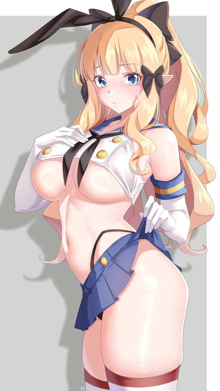 1girl, absurdres, animal_ear_hairband, animal_ears, arada_(corsair_zero), black_bow, black_hairband, black_neckerchief