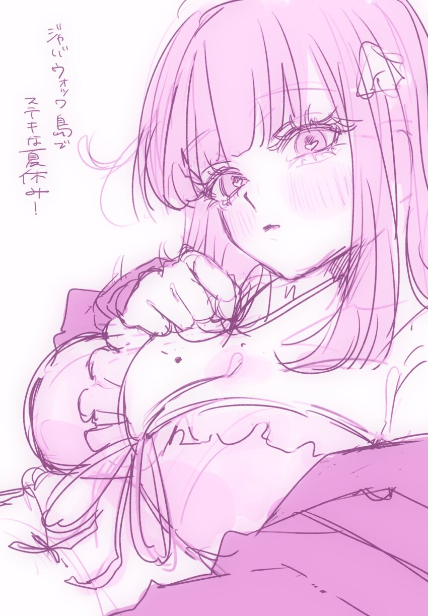 1girl, alternate_hair_ornament, bikini, blush, breasts, danganronpa_(series), danganronpa_2:_goodbye_despair, dn0lt