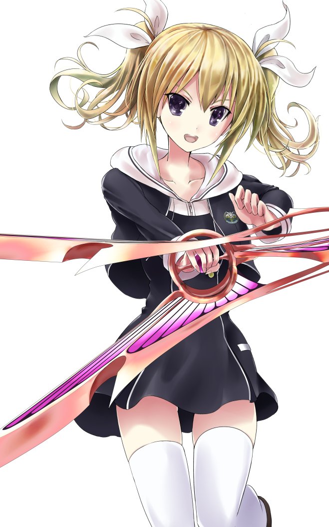 1girl, :d, arimura_hinae, blonde_hair, blue_eyes, breasts, chaos;child, collarbone