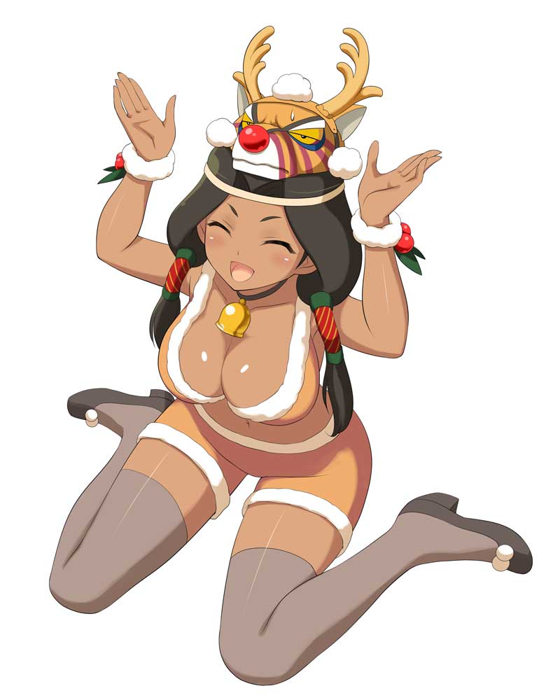 1girl, :d, ^_^, bell, black_choker, black_hair, black_shoes, blush