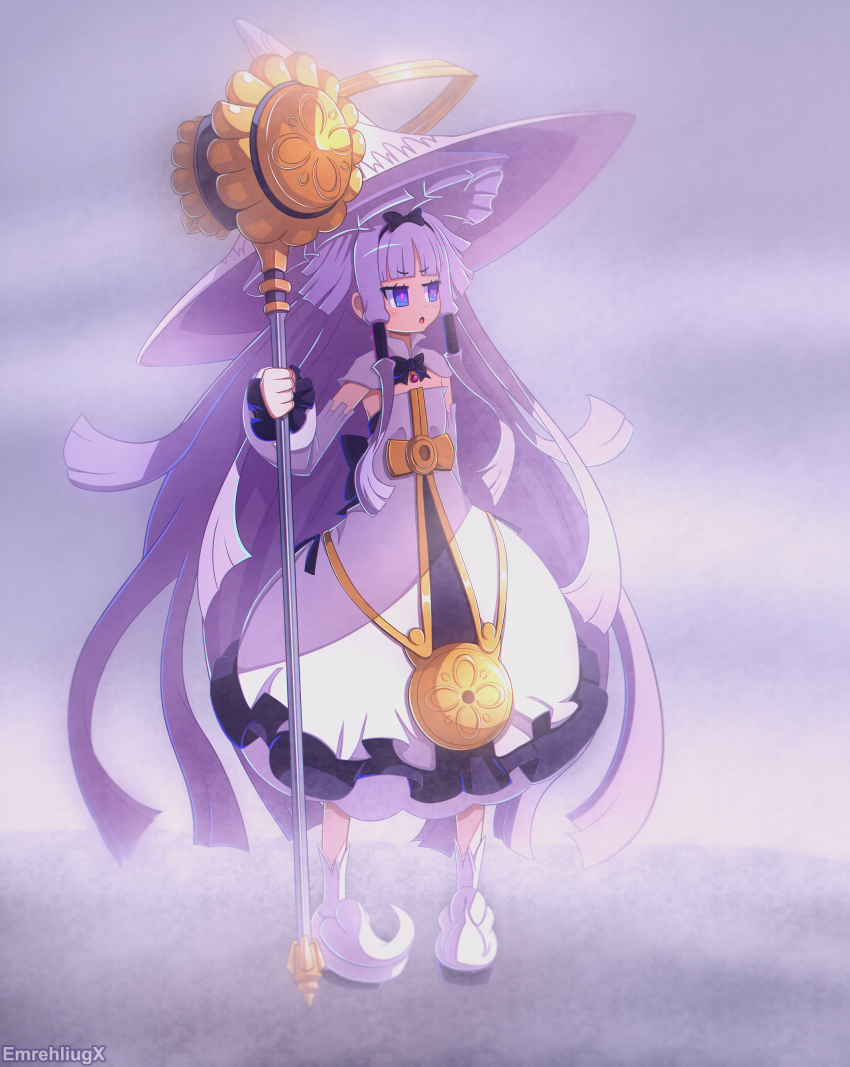 1girl, absurdres, black_bow, black_ribbon, blue_eyes, bow, breasts, capelet