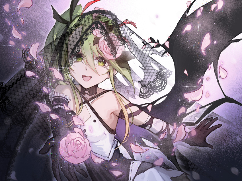 1girl, bare_shoulders, breasts, chinese_commentary, commentary_request, deathpolca, demons_roots, dress