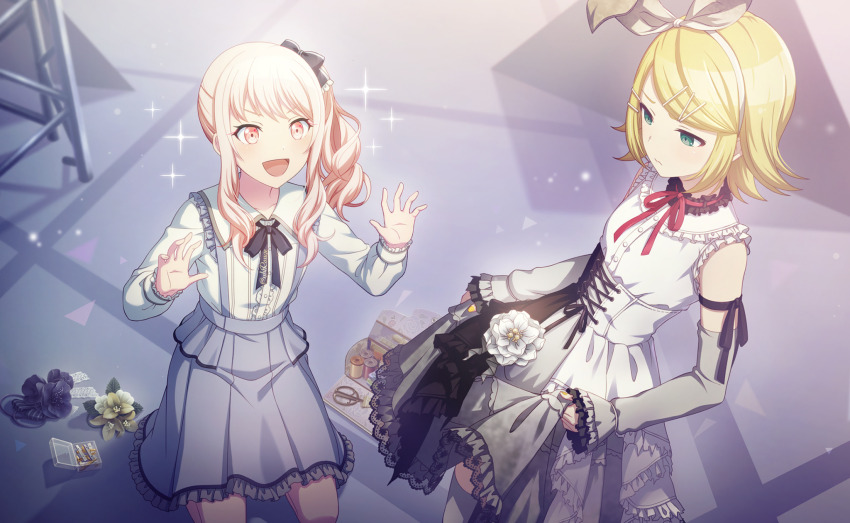 1girl, 1other, 25-ji_rin, :d, akari_no_mirage_(project_sekai), akiyama_mizuki, black_choker, black_ribbon