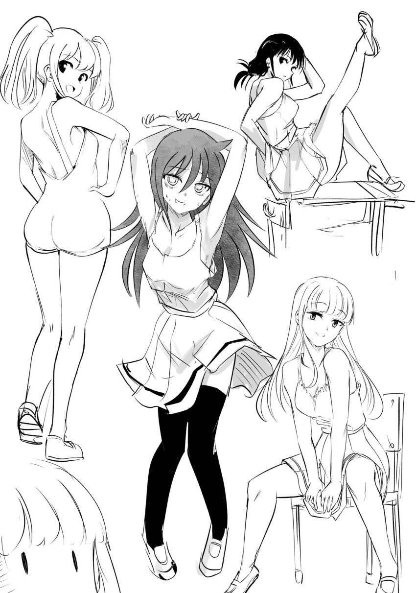 bags_under_eyes, blunt_bangs, blush, breasts, greyscale, gyaru, highres, katou_asuka