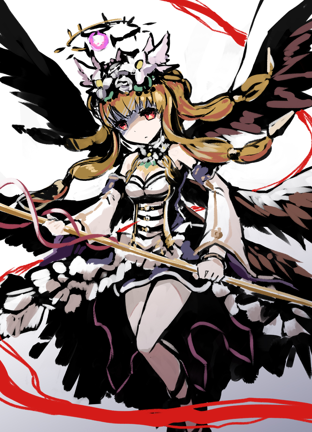 1girl, black_dress, blonde_hair, breasts, chaos_therese_(grimms_notes), closed_mouth, dress, grimms_notes