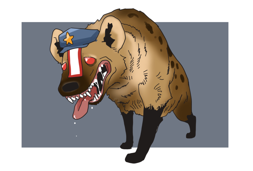 animalization, blue_hat, commentary_request, full_body, grey_background, hat, hat_ornament, miyako_yoshika