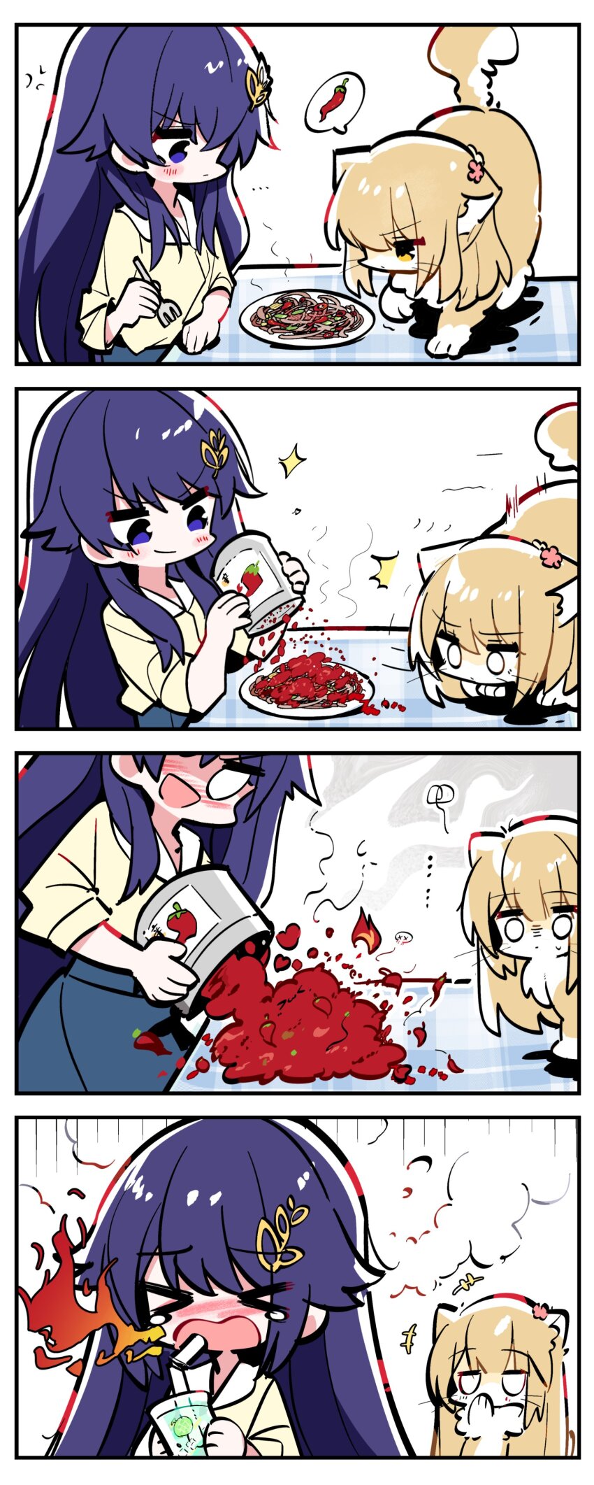 1girl, absurdres, animalization, blue_eyes, blue_hair, blush, character_request, chinese_commentary