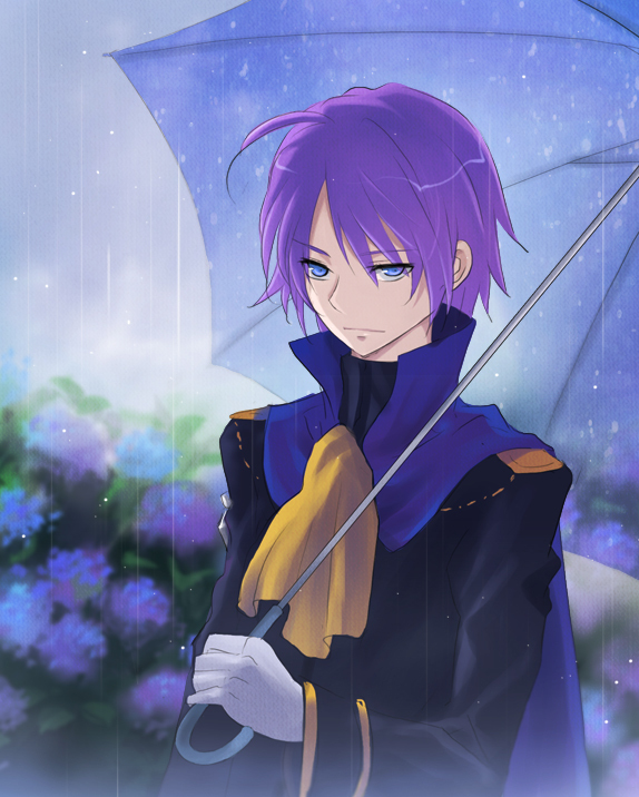 1boy, ascot, bad_id, bad_pixiv_id, blue_eyes, cape, flower, gloves