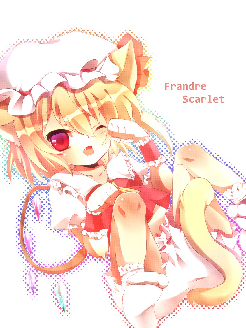 1girl, animal_ears, blonde_hair, bloomers, cat_ears, cat_girl, cat_tail, colorized