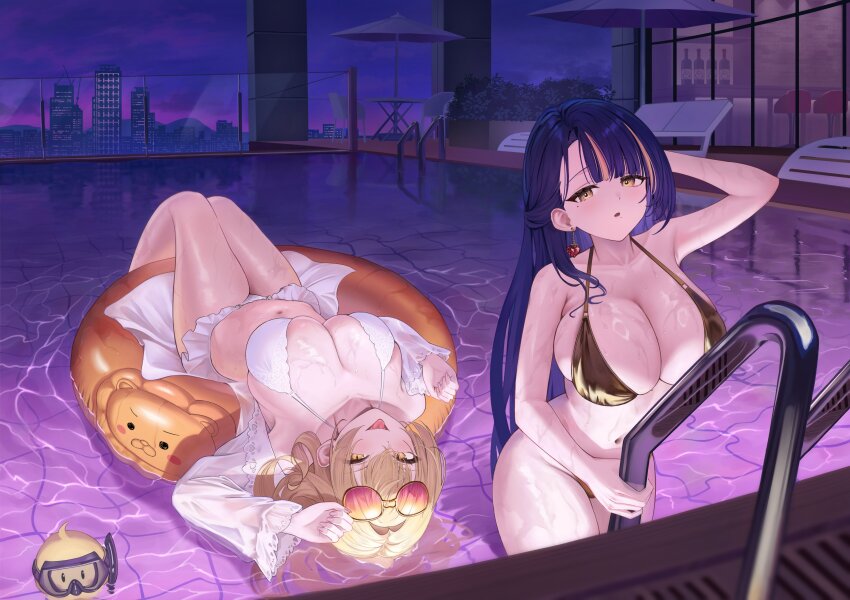 2girls, absurdres, azipou, azur_lane, bare_shoulders, bikini, blonde_hair, breasts