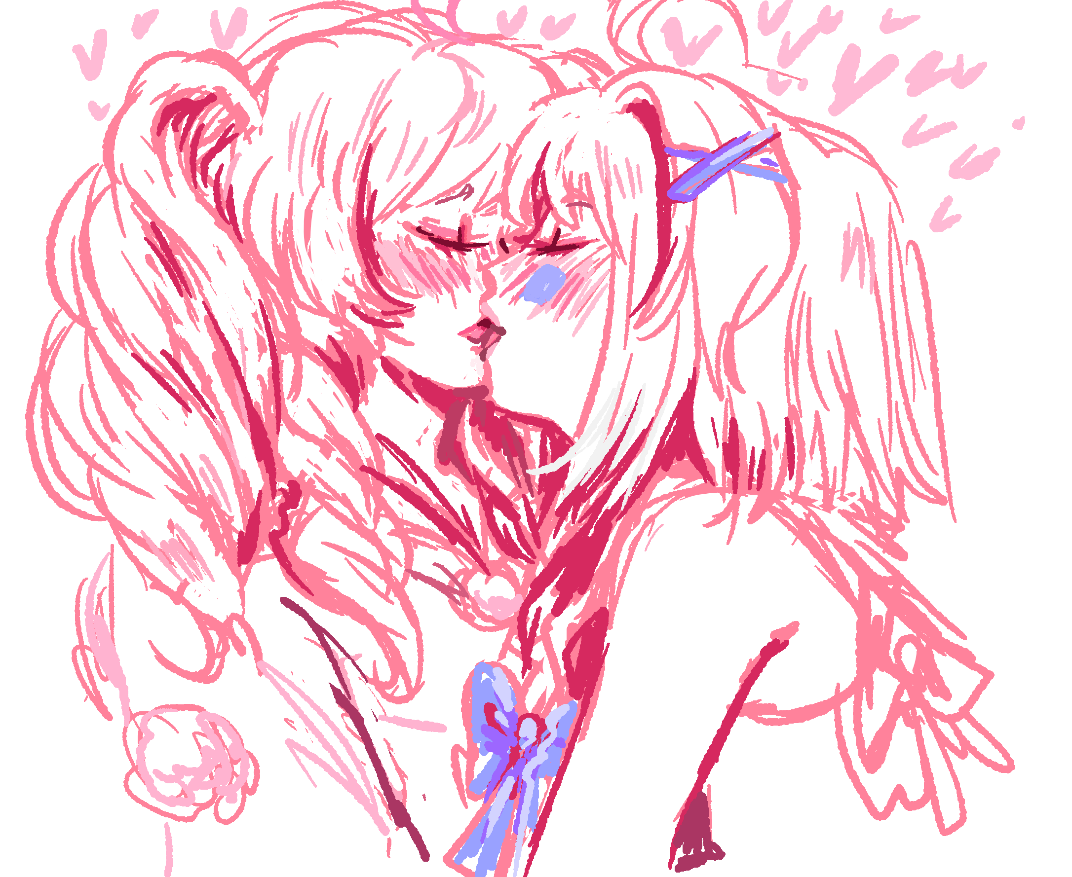 2girls, blush, bow, closed_eyes, conja, couple, drill_hair, french_kiss