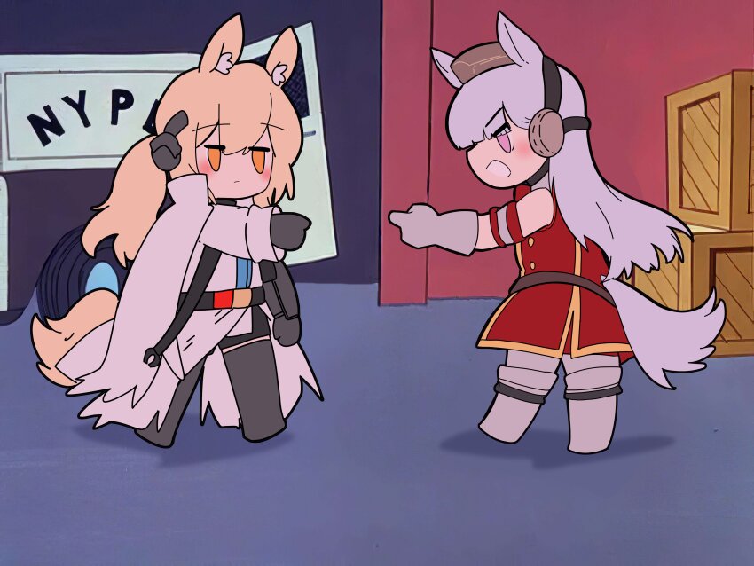 2girls, absurdres, animal_ear_fluff, animal_ears, arknights, arya_melati, blonde_hair, blush