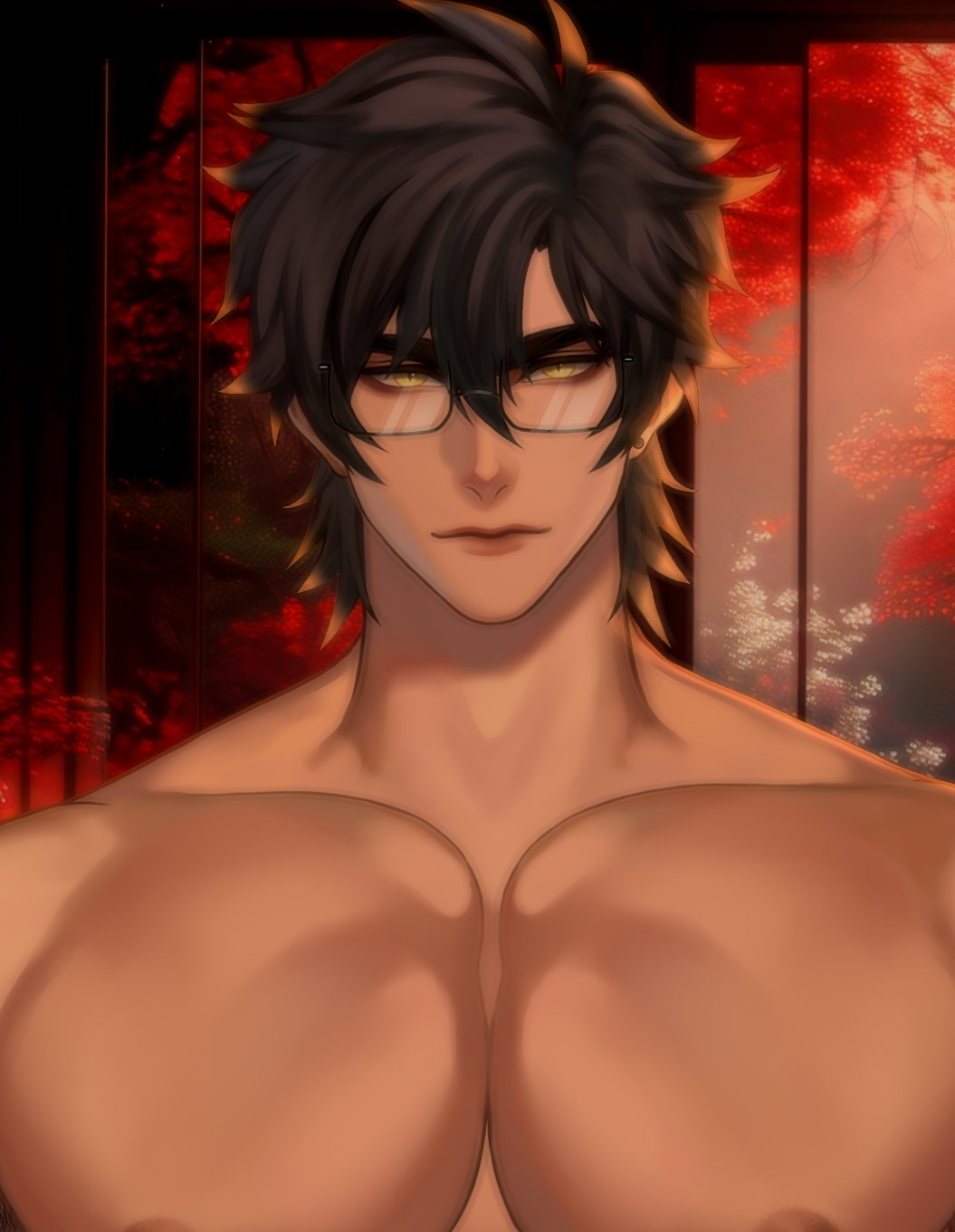 1boy, brown_hair, floral_background, glasses, highres, indie_virtual_youtuber, jouvru, kite_hasegawa